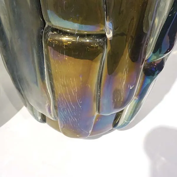 Cenedese Italian Modern Pair of Iridescent Black Smoked Murano Glass Vases