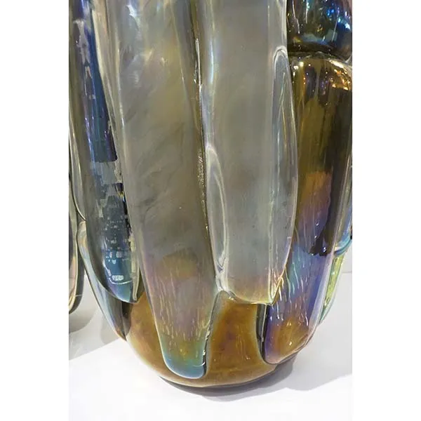 Cenedese Italian Modern Pair of Iridescent Black Smoked Murano Glass Vases