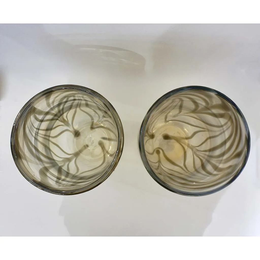 Cenedese Italian Pair of Iridescent Zebra Smoked Gold Murano Glass Modern Vases