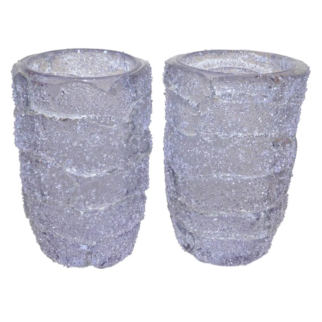 Cenedese Italian Pair of Pink Amethyst Aqua Blue Alexandrite Murano Glass Vases 