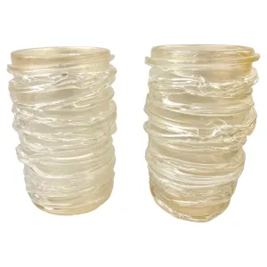 Cenedese Italian Pair of Tall Modern Iridescent Gold Crystal Murano Glass Vases 