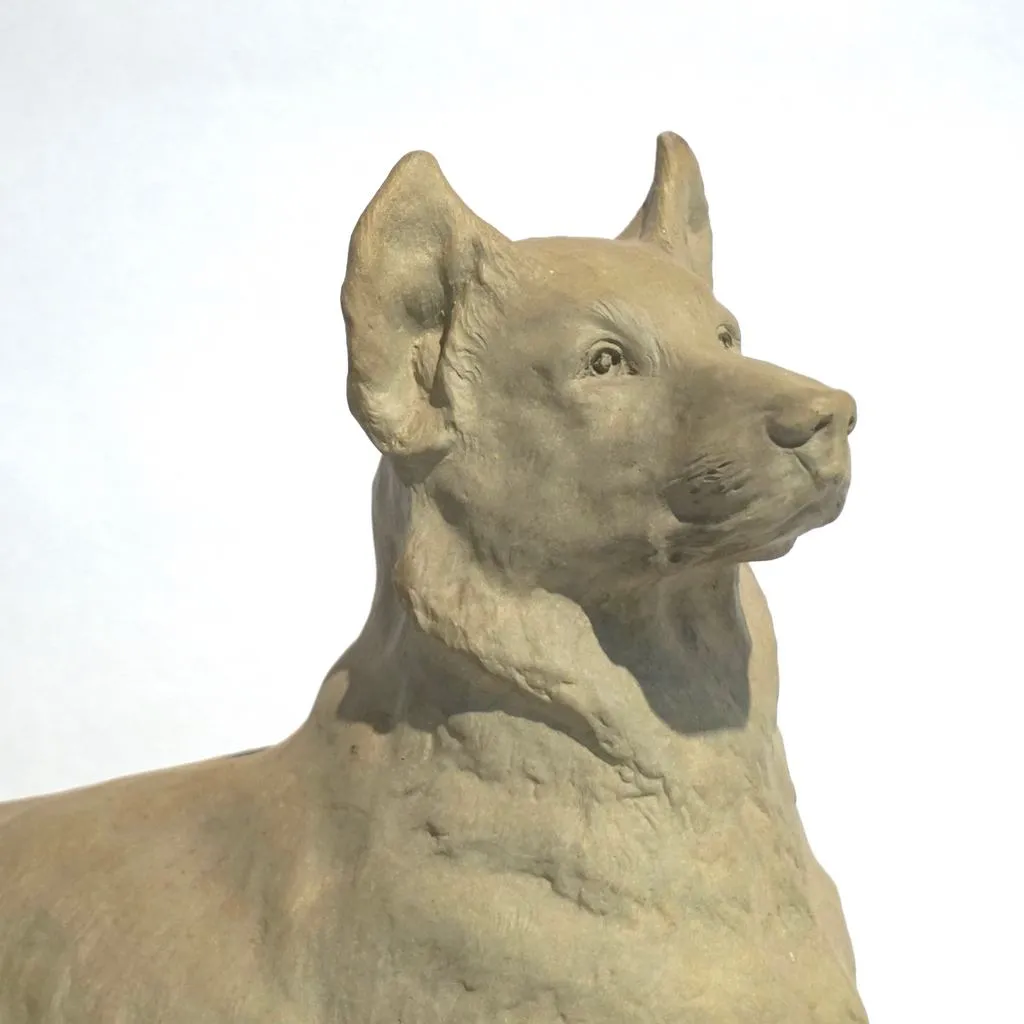 Charles Virion 1920 Antique Gray Terracotta Sculpture of a German Shepherd Dog