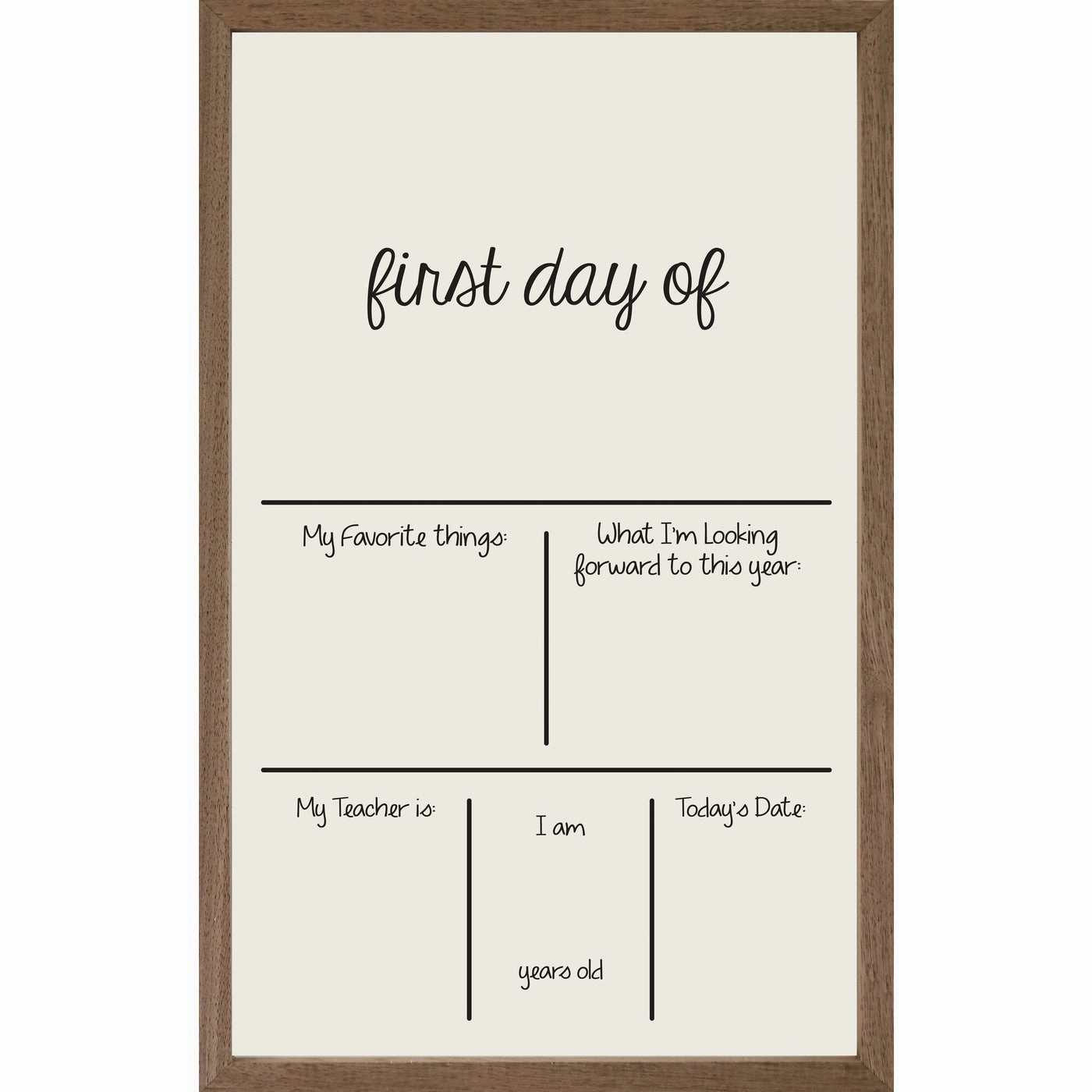 Child's First Day Of School Wood Framed Whiteboard 