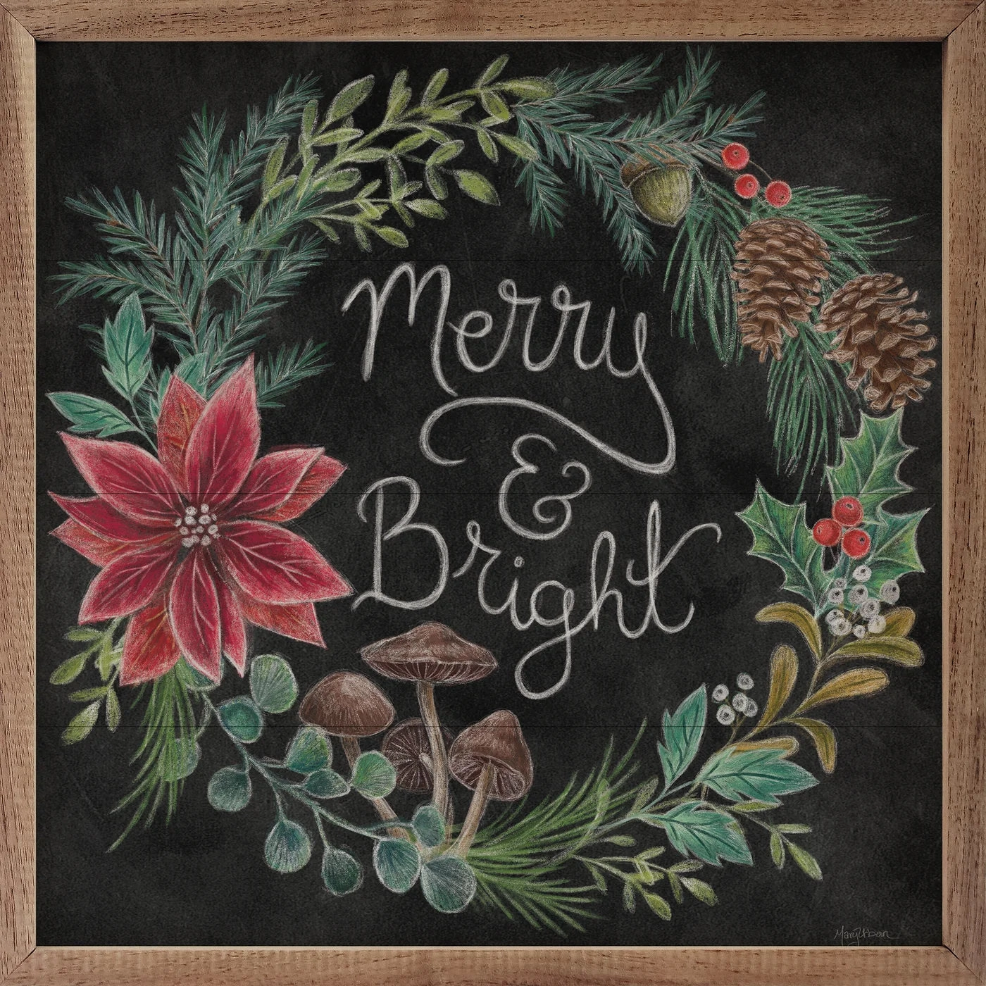 Christmas Chalk Merry Wood Framed Print 