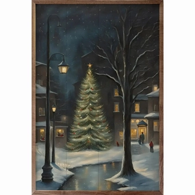 Christmas City Tree Wood Framed Print 