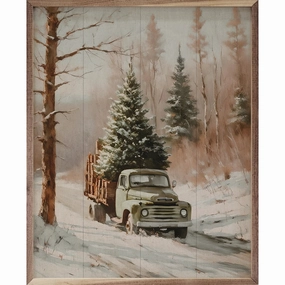 Christmas Tree Delivery Truck Wood Framed Print 