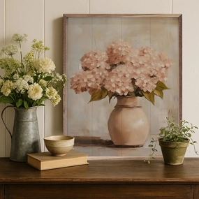 Classic Pink Hydrangeas Wood Framed Print 