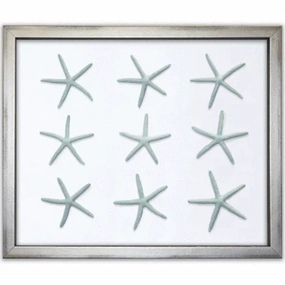 Coastal Blue Starfish on Silk Nautical Beach Framed Wall Art - Available in a Variety of Colors 
