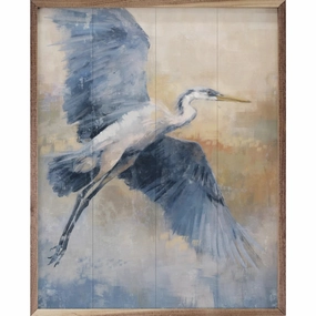 Coastal Heron 3 Flying By Nina Blue Wood Framed Print 