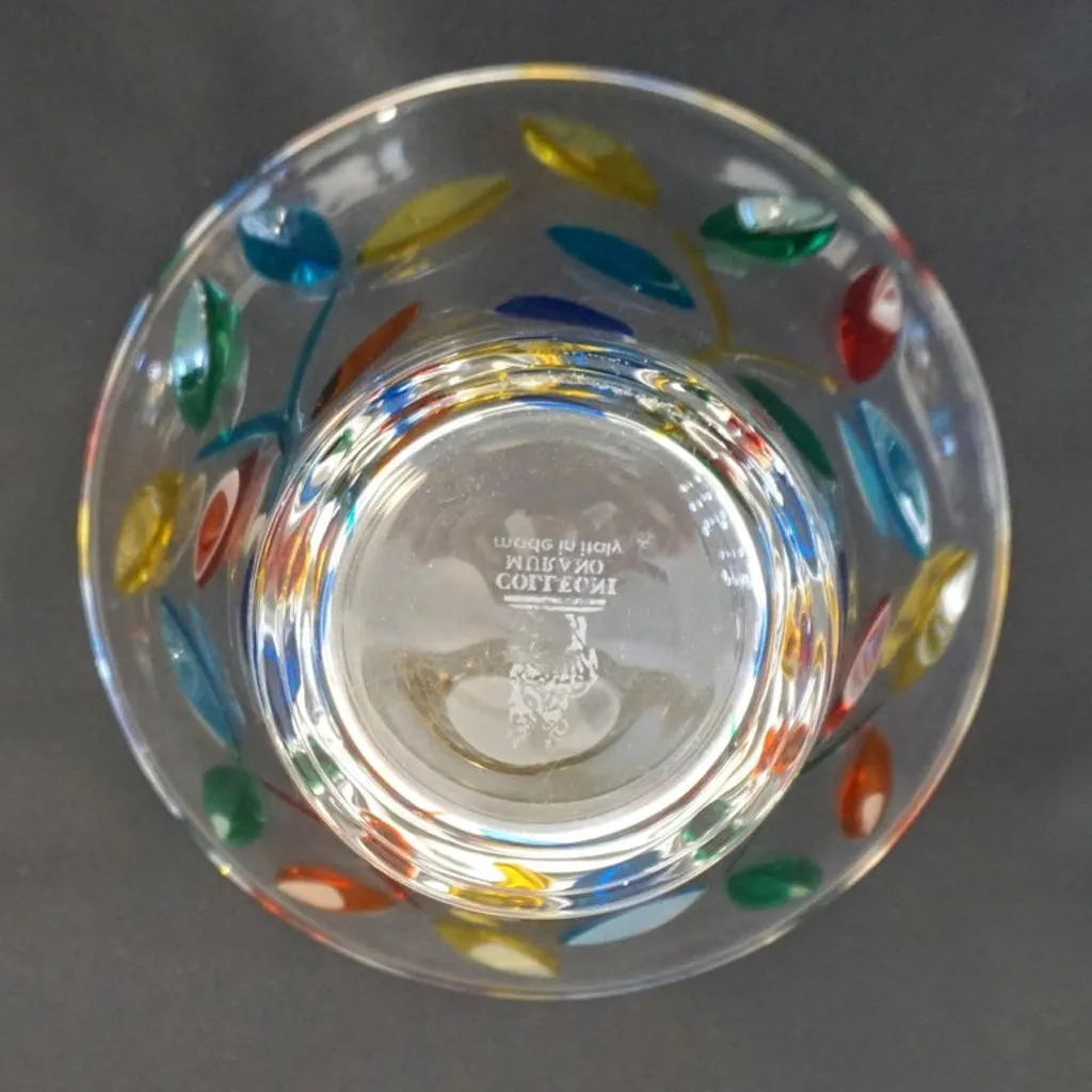 Colleoni Modern Set of 6 Crystal Murano Glass Cups / Bowls with Colorful Leaves
