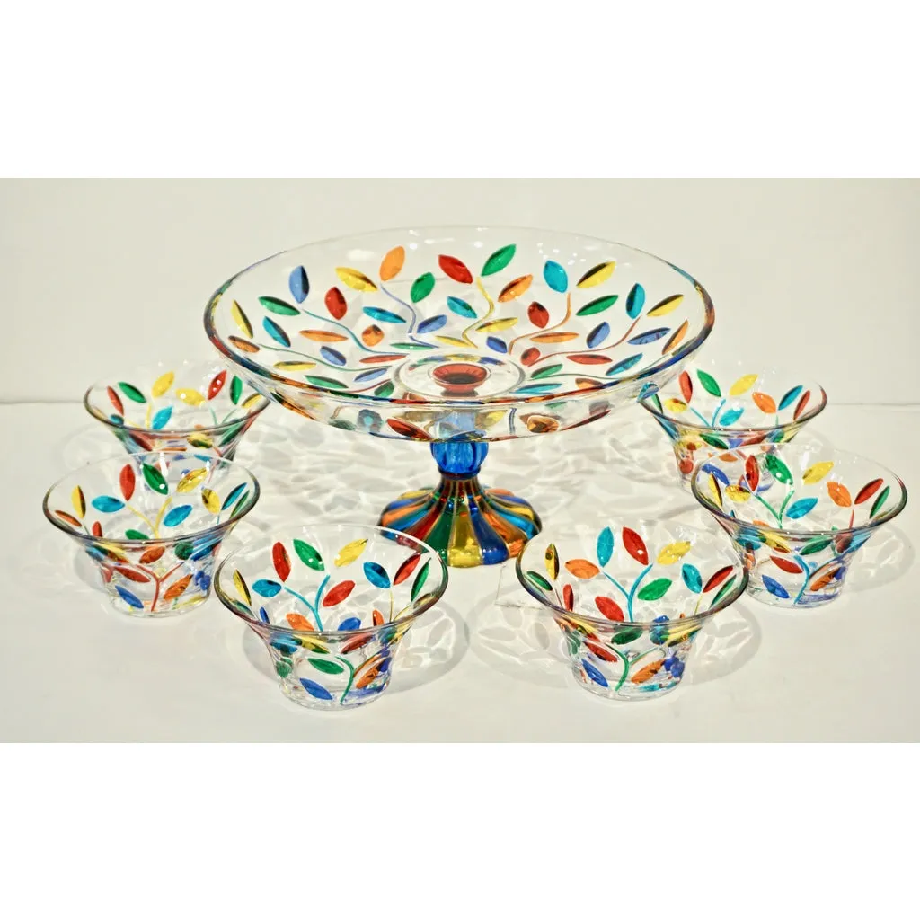 Colleoni Modern Set of 6 Crystal Murano Glass Cups / Bowls with Colorful Leaves
