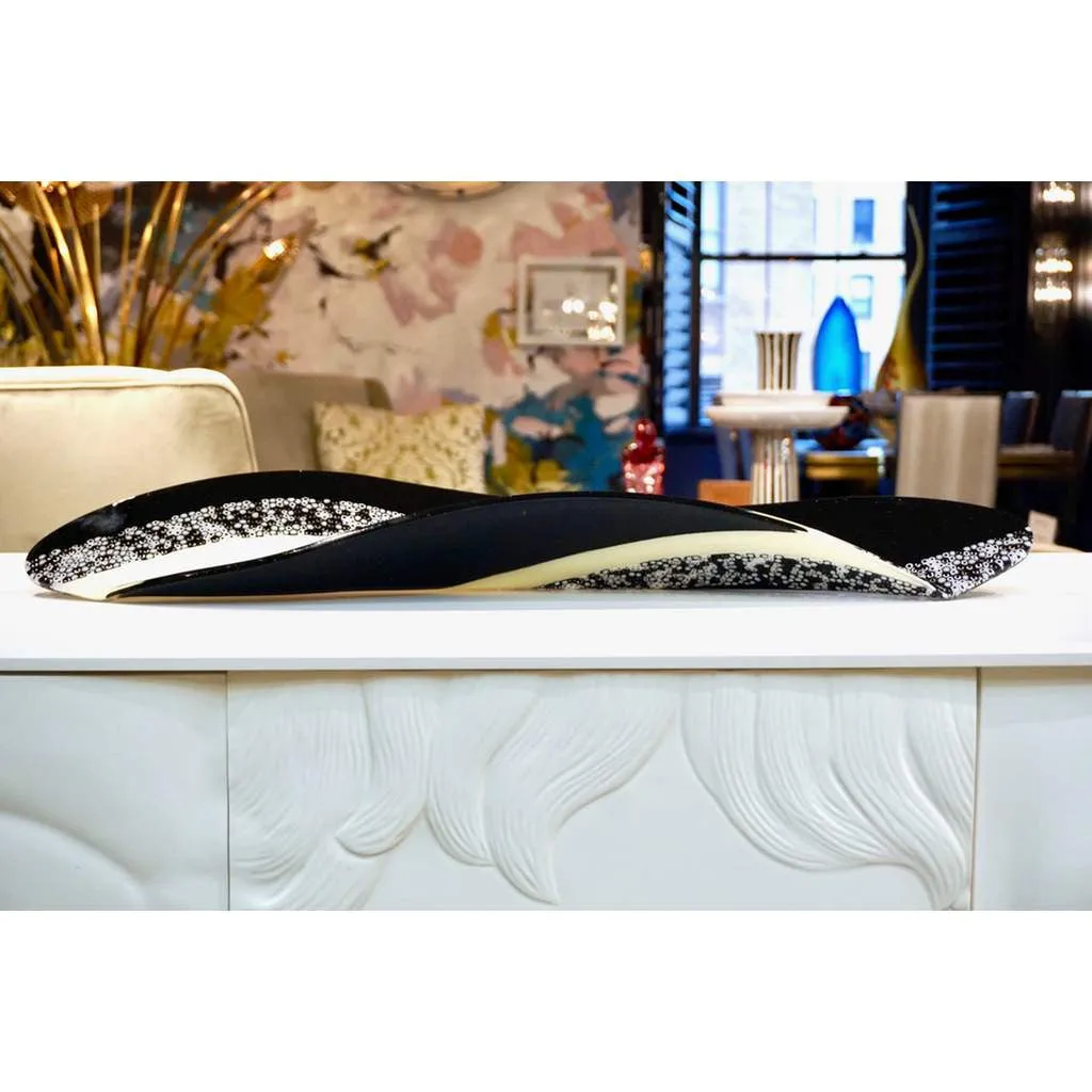 Contemporary Italian Black and White Murano Art Glass Mosaic Curved Centerpiece