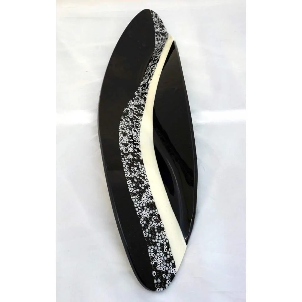 Contemporary Italian Black and White Murano Art Glass Mosaic Curved Centerpiece
