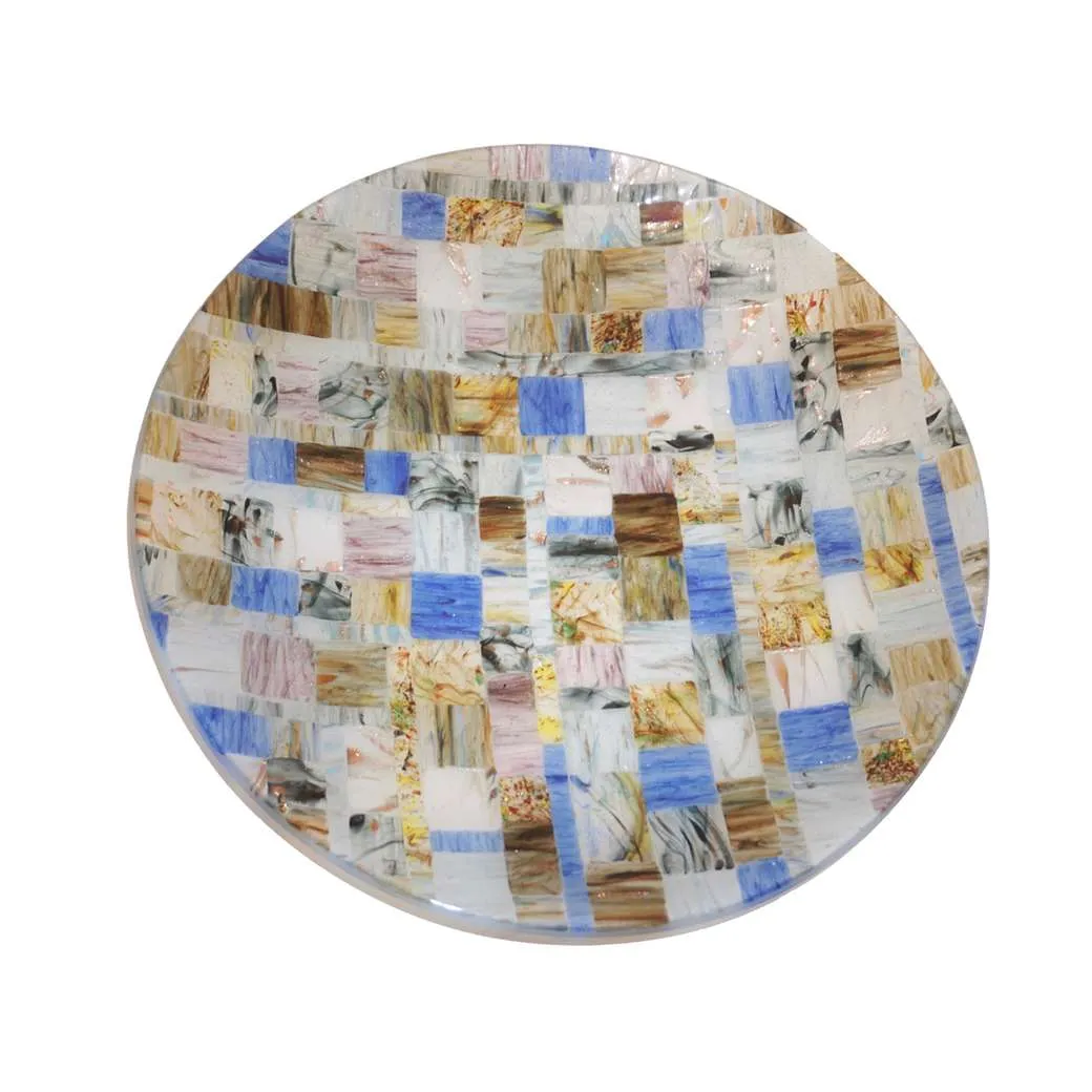 Contemporary Italian Blue Pink Yellow Copper Murano Art Glass Mosaic Centerpiece 