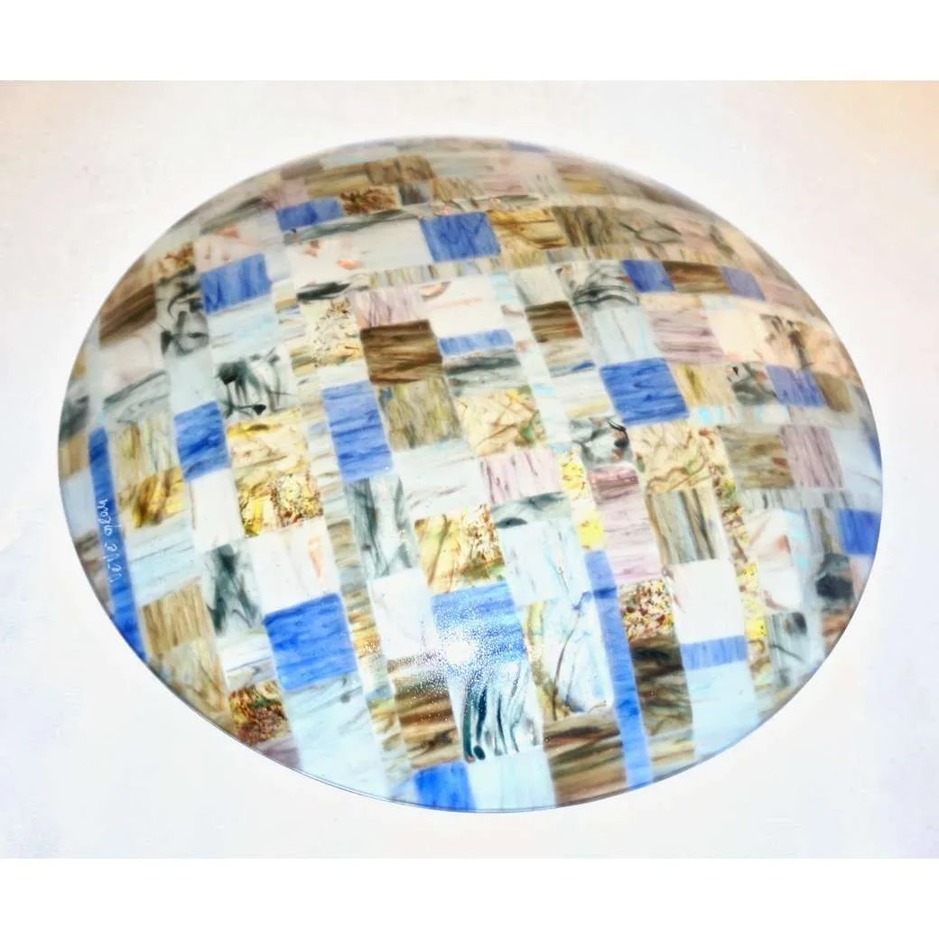 Contemporary Italian Blue Pink Yellow Copper Murano Art Glass Mosaic Centerpiece