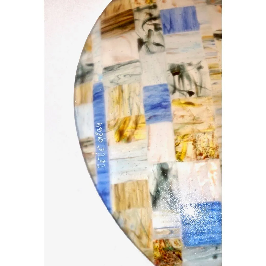 Contemporary Italian Blue Pink Yellow Copper Murano Art Glass Mosaic Centerpiece