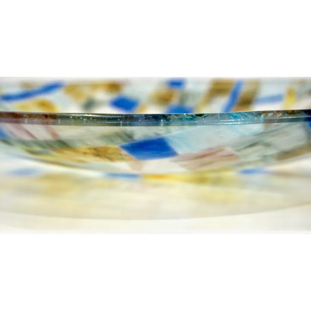 Contemporary Italian Blue Pink Yellow Copper Murano Art Glass Mosaic Centerpiece