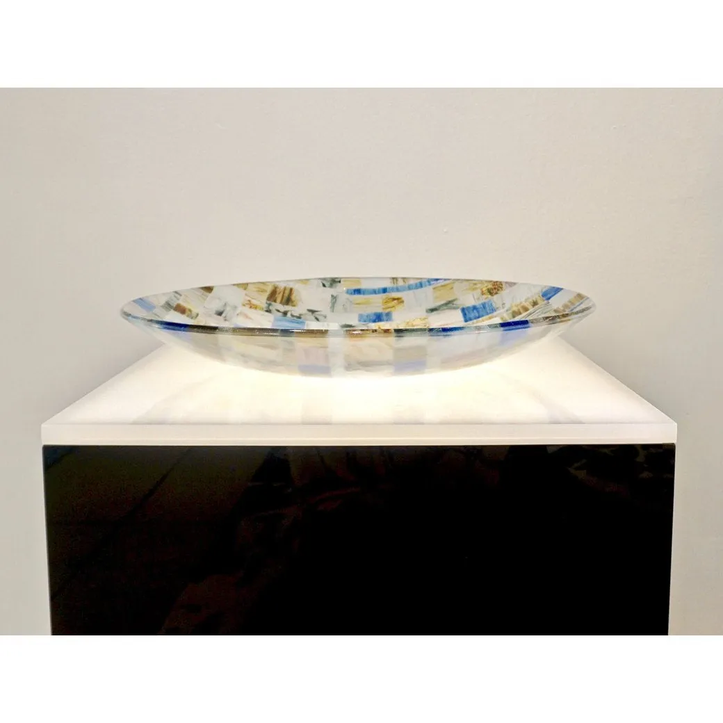 Contemporary Italian Blue Pink Yellow Copper Murano Art Glass Mosaic Centerpiece