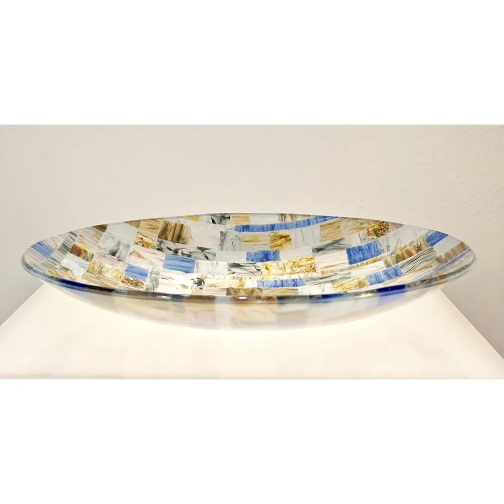 Contemporary Italian Blue Pink Yellow Copper Murano Art Glass Mosaic Centerpiece