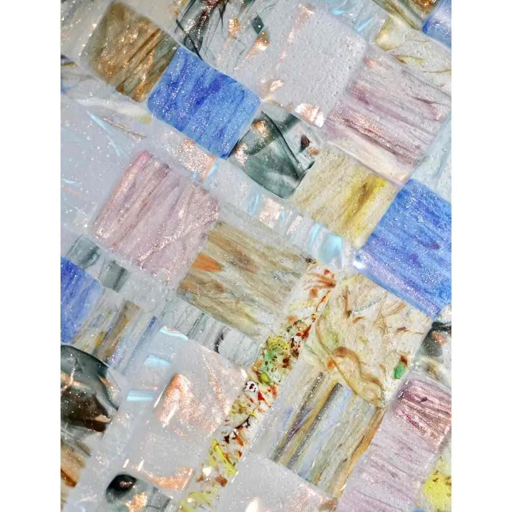 Contemporary Italian Blue Pink Yellow Copper Murano Art Glass Mosaic Centerpiece