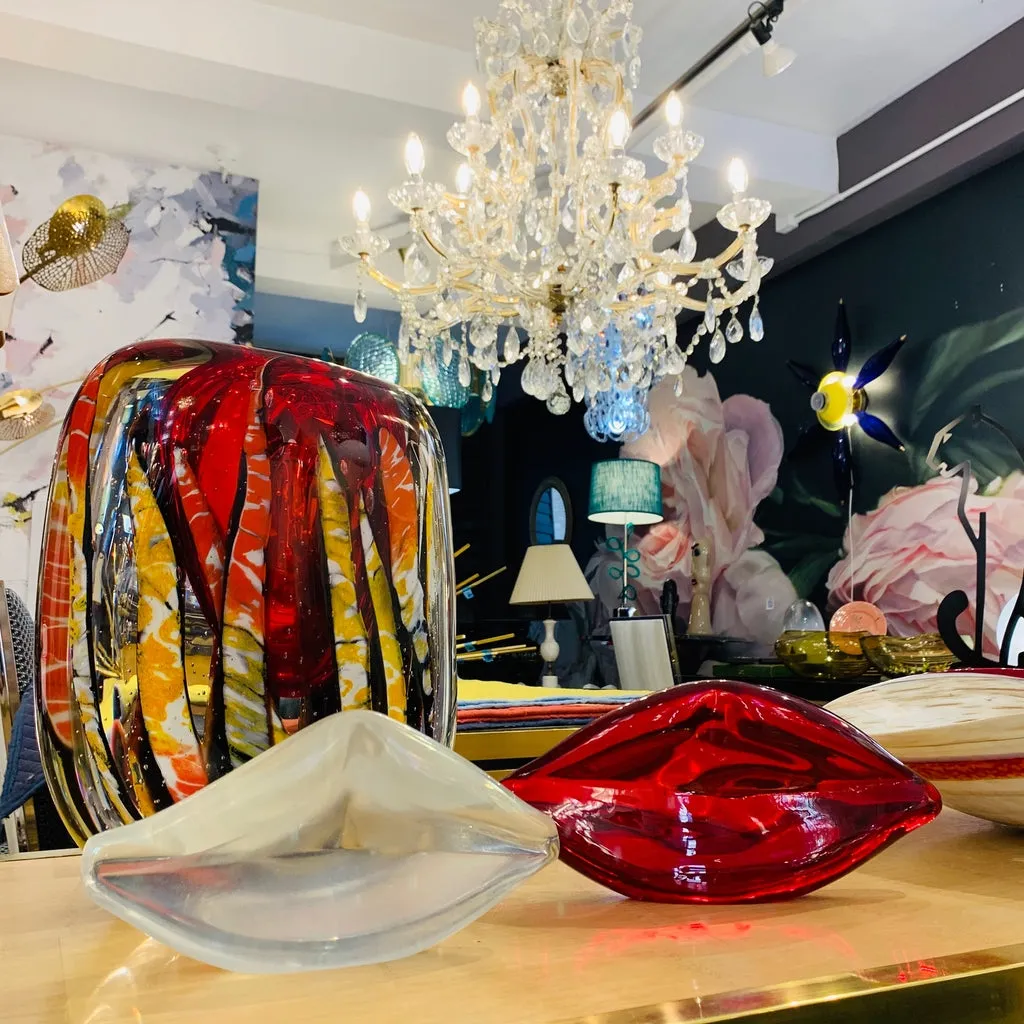 Contemporary Italian Crystal Murano Glass Lips Decorative Art Modern Sculpture