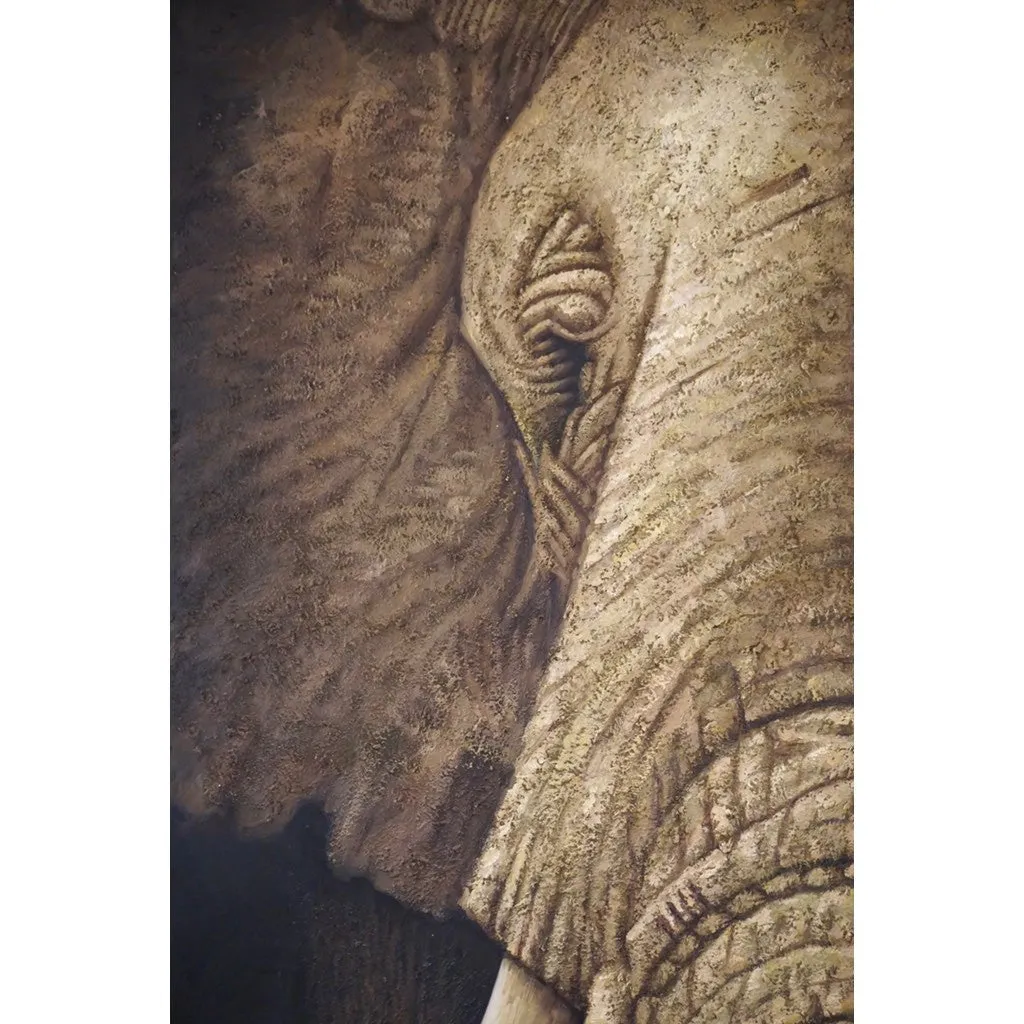 Contemporary Italian Life Size Oil Painting Panel of Elephant