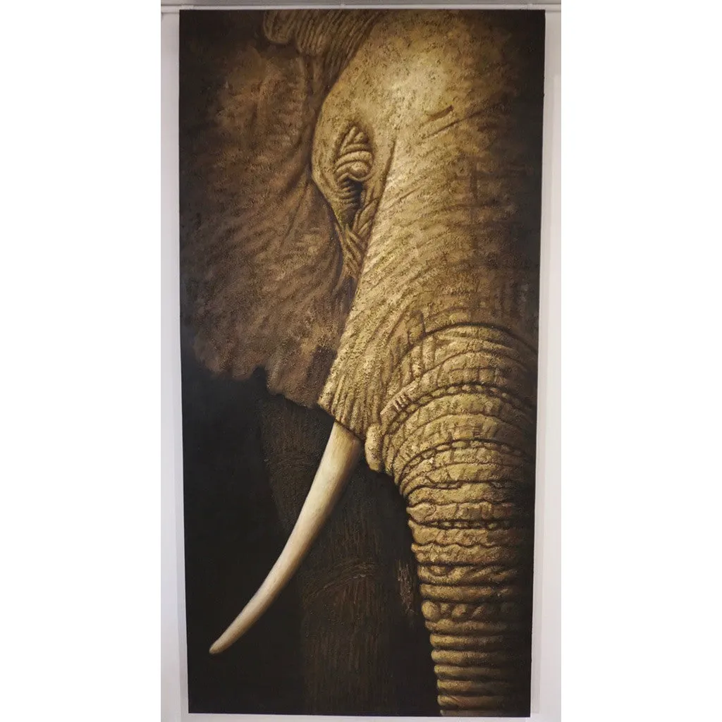 Contemporary Italian Life Size Oil Painting Panel of Elephant