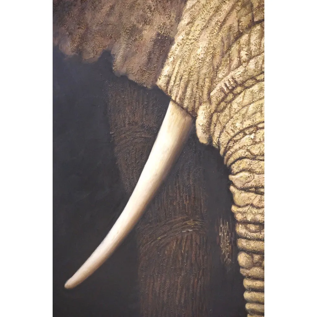 Contemporary Italian Life Size Oil Painting Panel of Elephant