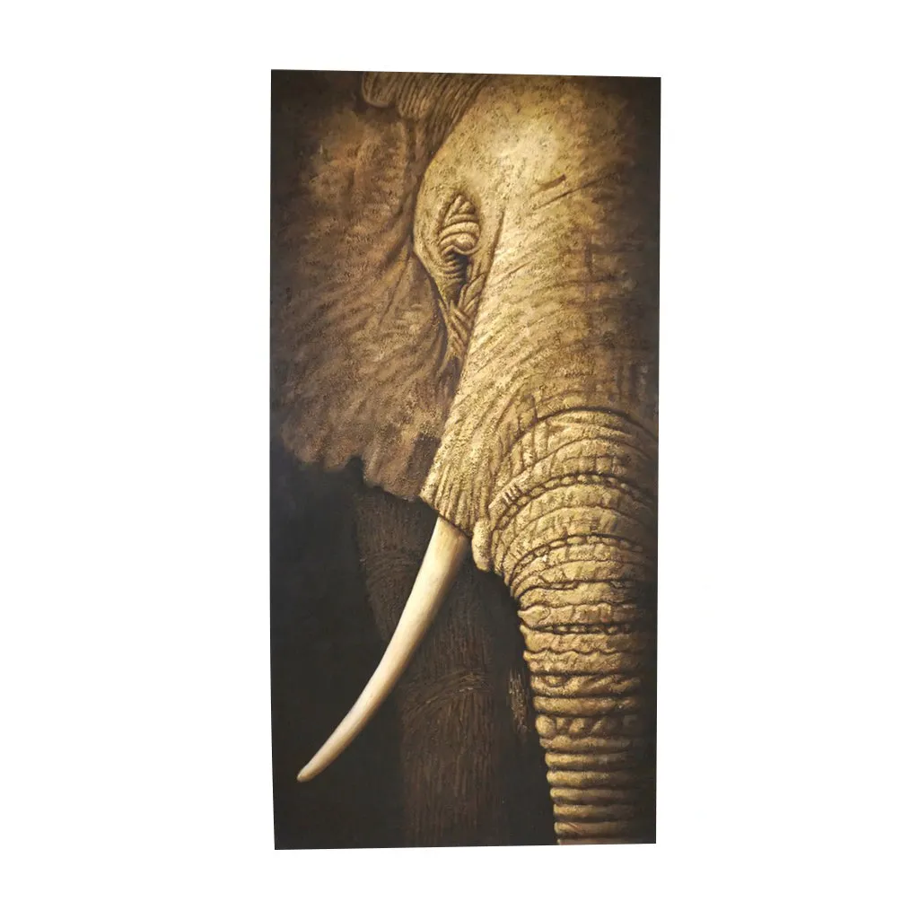 Contemporary Italian Life Size Oil Painting Panel of Elephant 