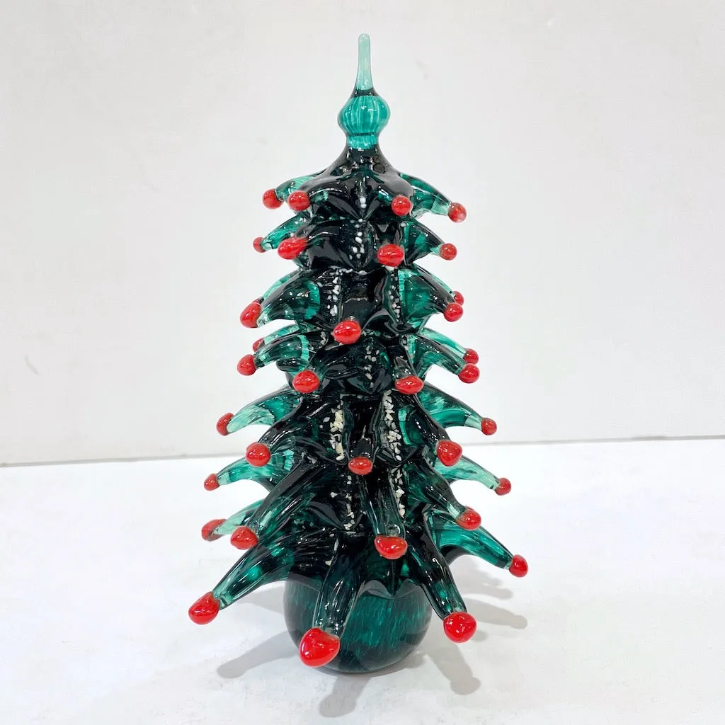 Contemporary Italian Modern Green Red Murano Glass Christmas Tree Sculpture 