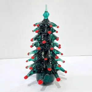 Contemporary Italian Modern Green Red Murano Glass Christmas Tree Sculpture 