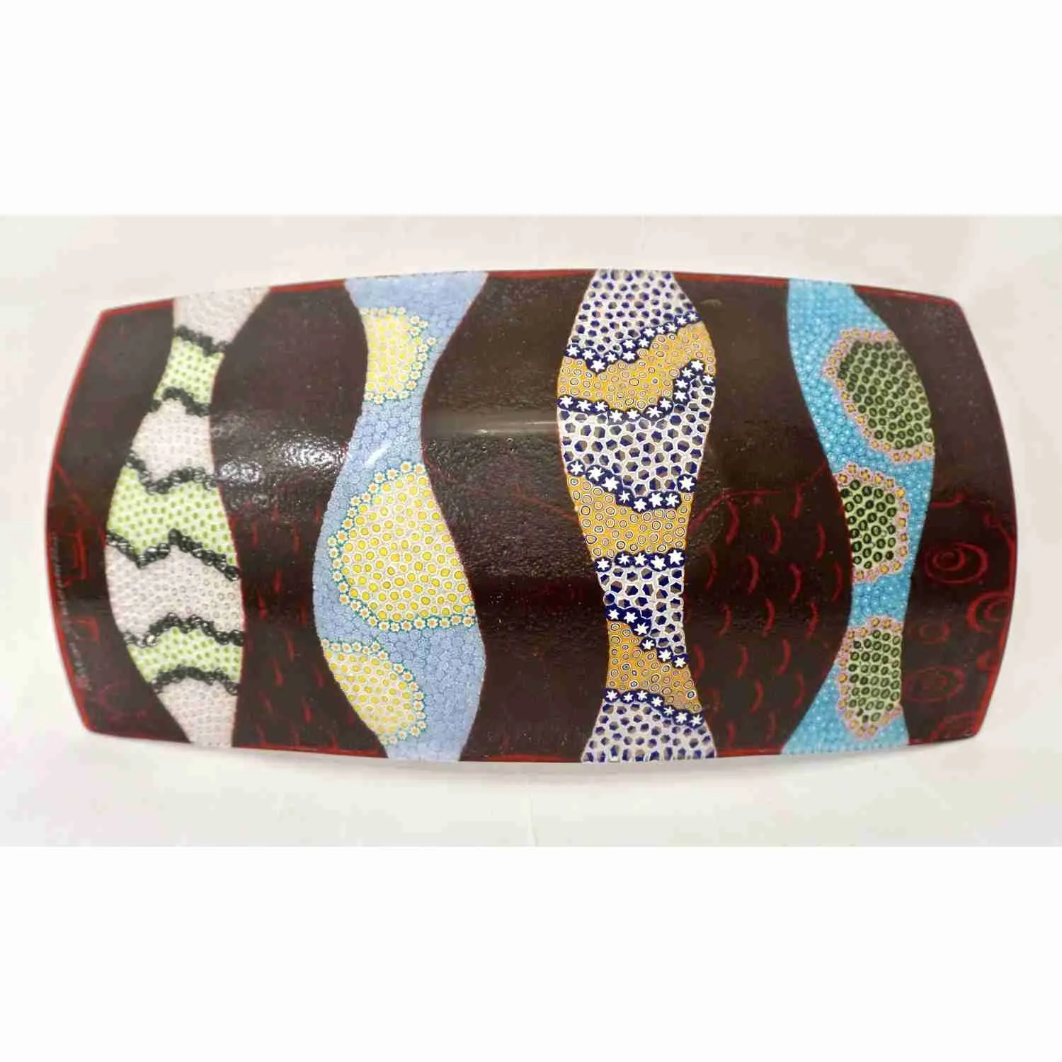 Contemporary Italian Murano Glass Silver Blue Green Mosaic Centerpiece on Red