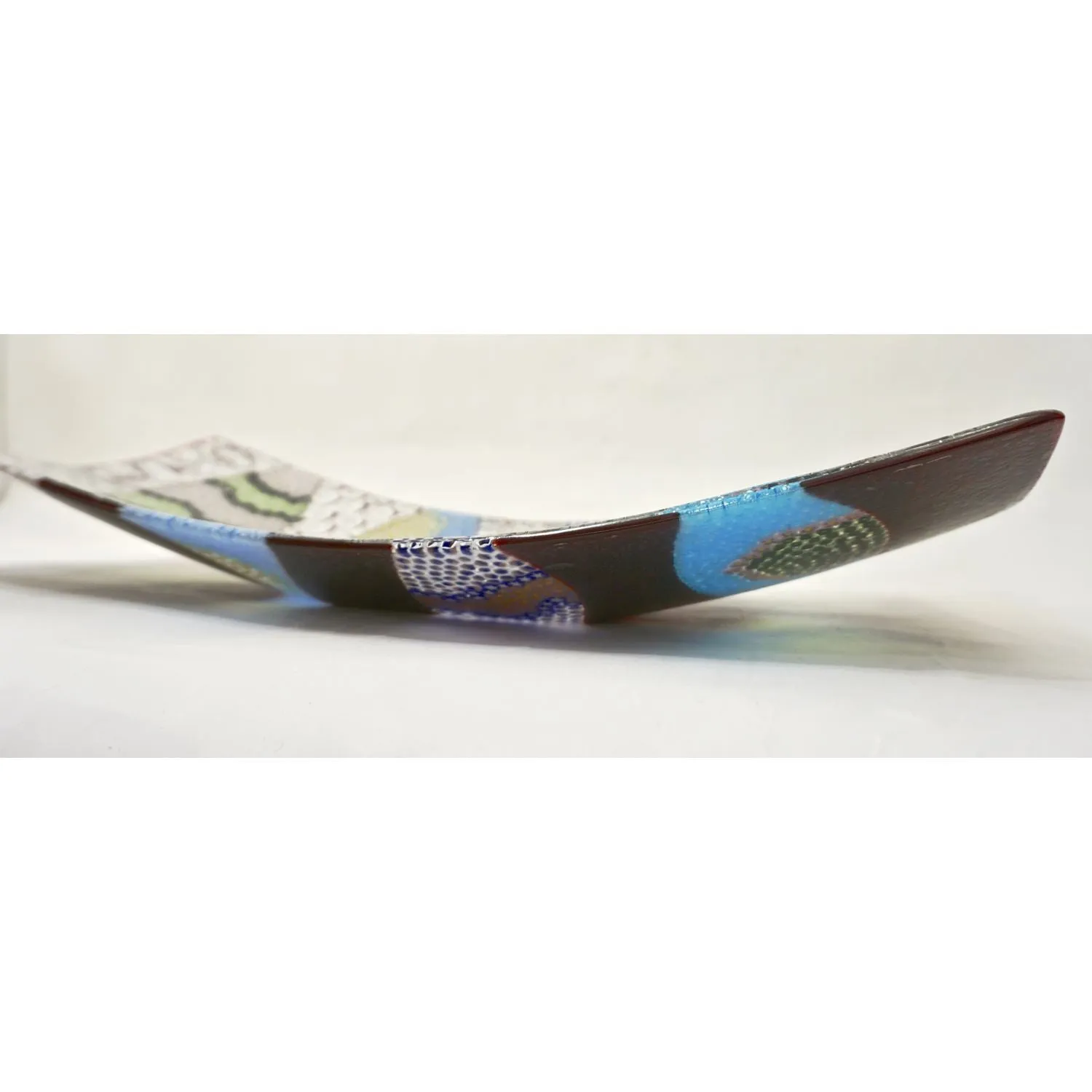 Contemporary Italian Murano Glass Silver Blue Green Mosaic Centerpiece on Red