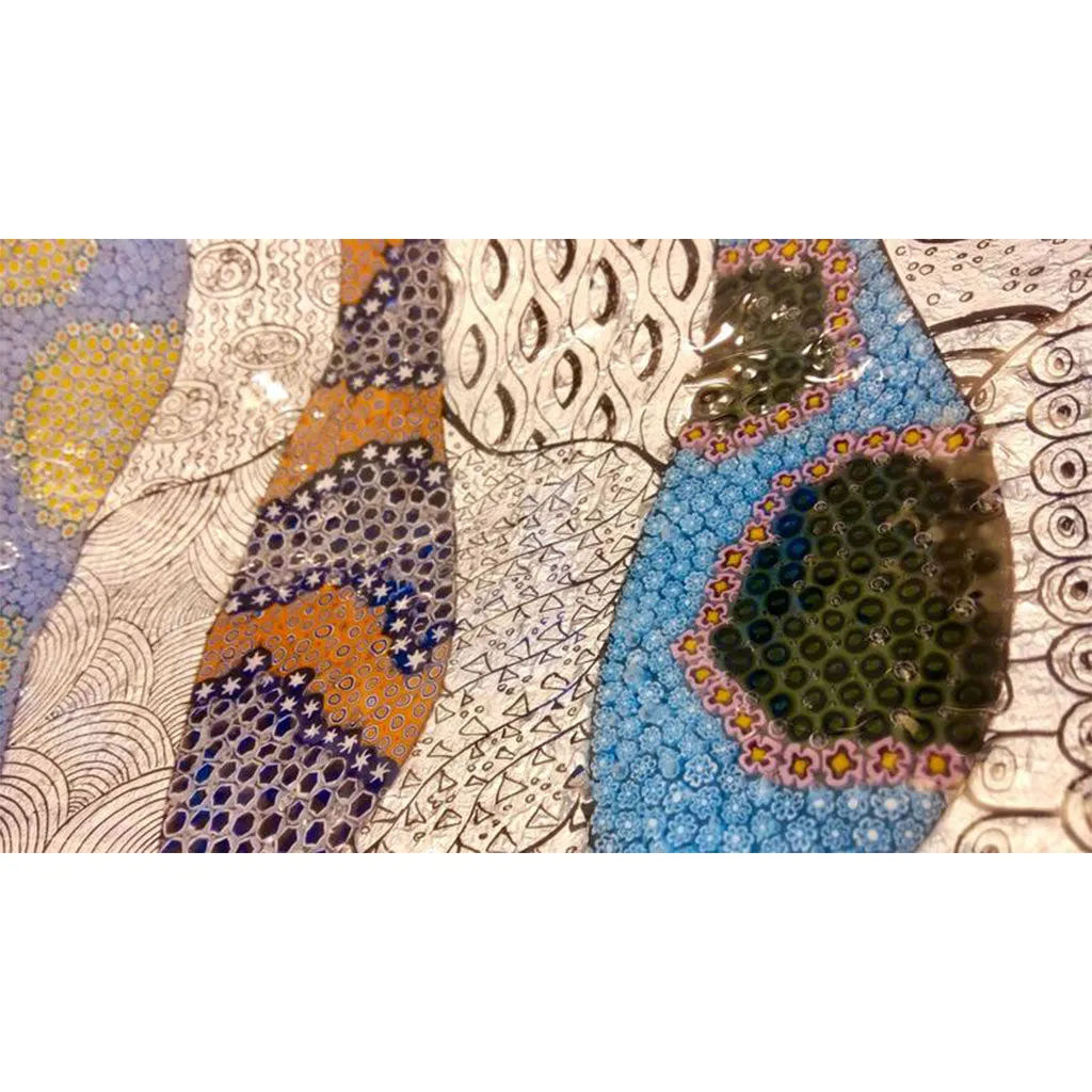 Contemporary Italian Murano Glass Silver Blue Green Mosaic Centerpiece on Red