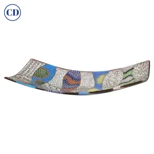 Contemporary Italian Murano Glass Silver Blue Green Mosaic Centerpiece on Red 