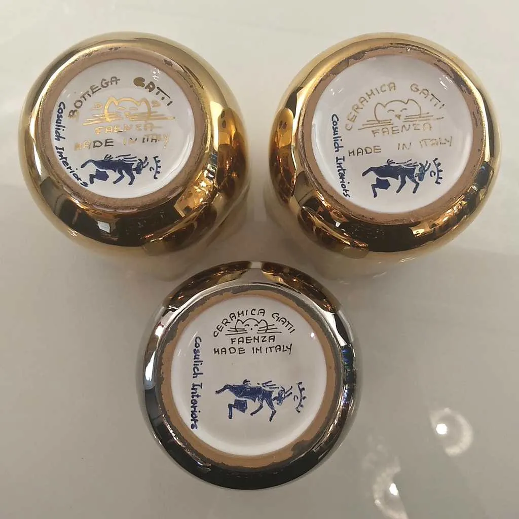 Contemporary Italian White Ceramic Tumblers Decorated with Pure Platinum or Gold