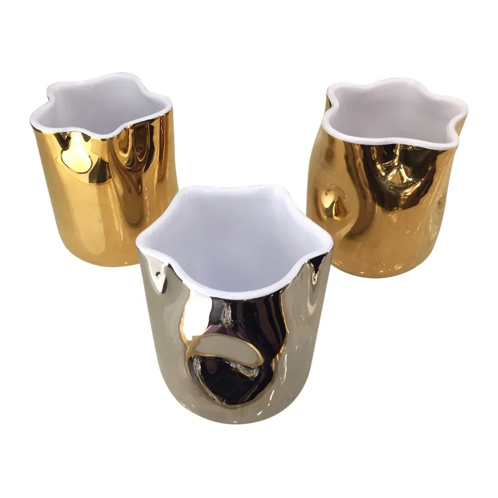 Contemporary Italian White Ceramic Tumblers Decorated with Pure Platinum or Gold 