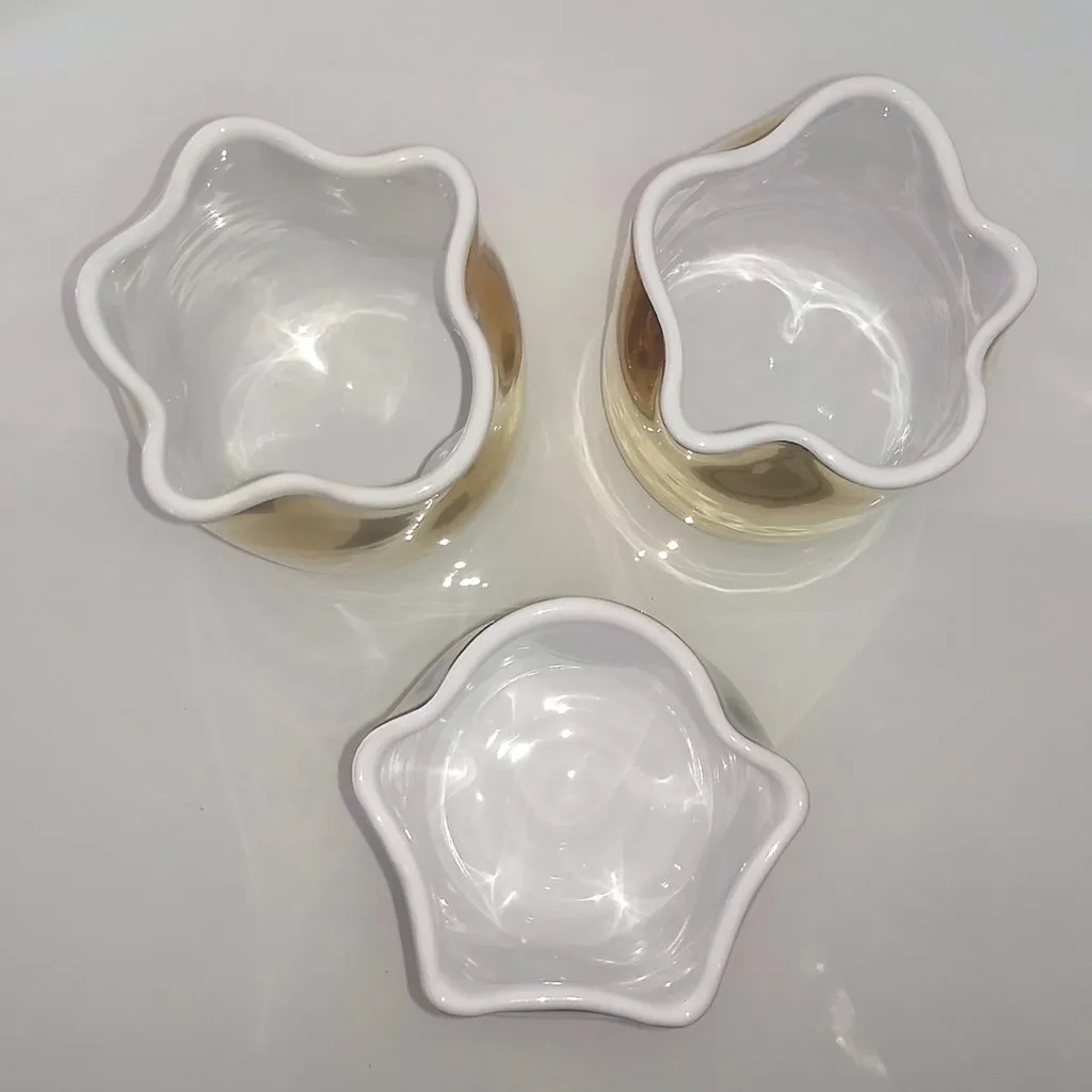 Contemporary Italian White Ceramic Tumblers Decorated with Pure Platinum or Gold