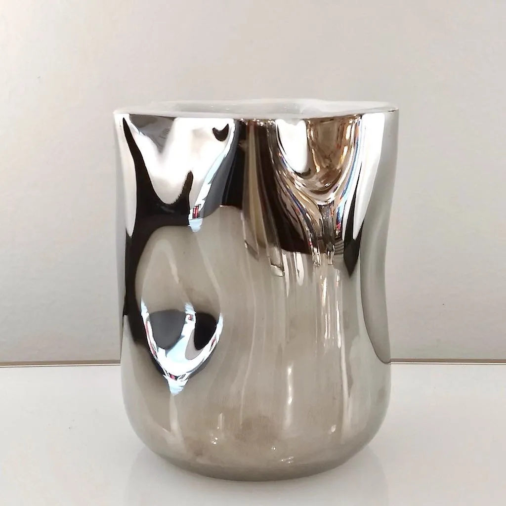 Contemporary Italian White Ceramic Tumblers Decorated with Pure Platinum or Gold