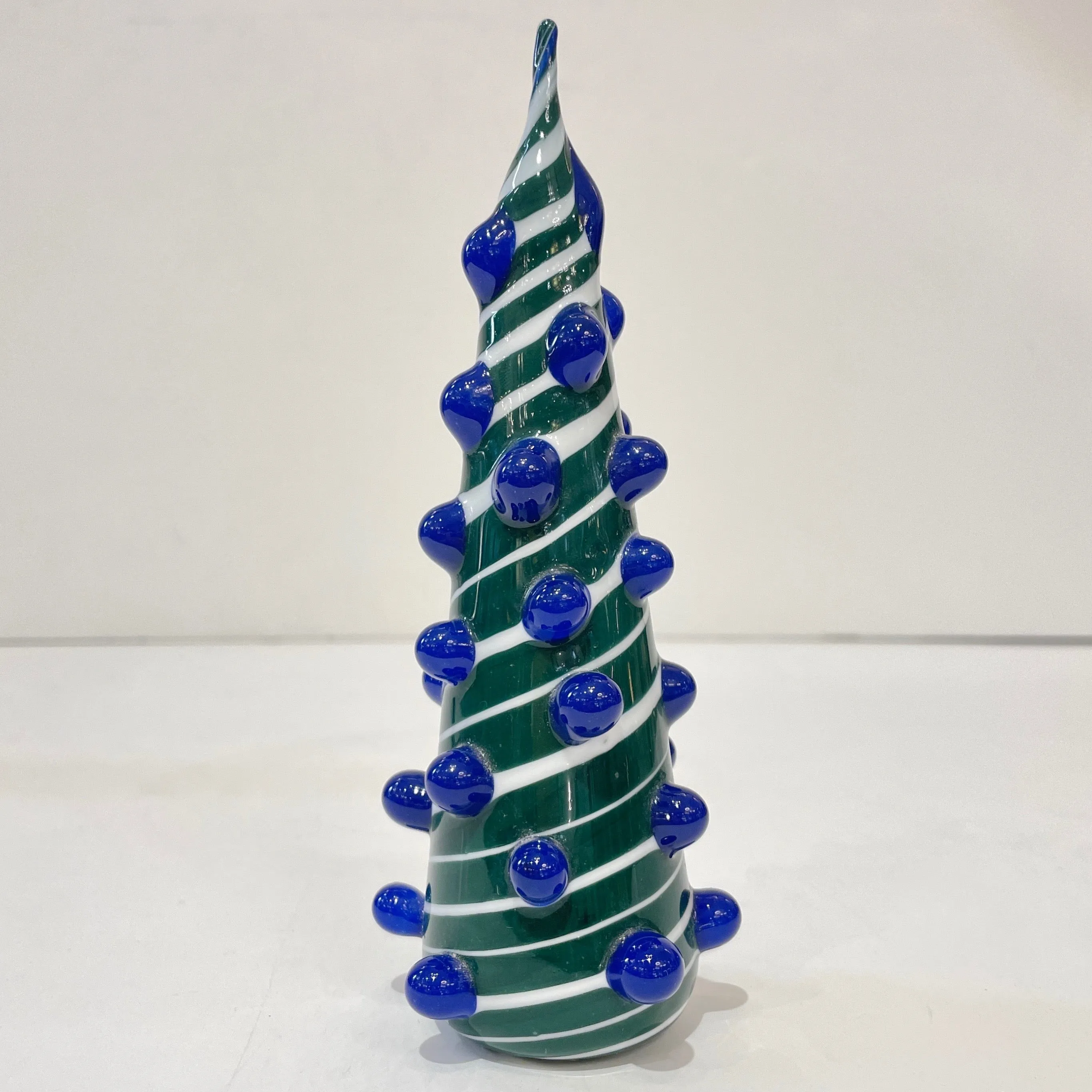 Contemporary Italian White Green Blue Murano Glass Christmas Tree Cone Sculpture 