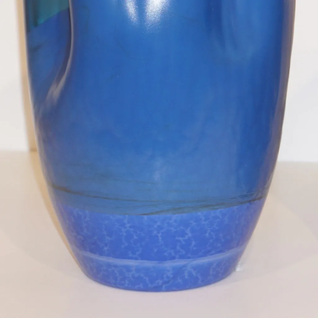 Contemporary Minimalist Iridescent Royal Blue Murano Glass Pair of Modern Vases
