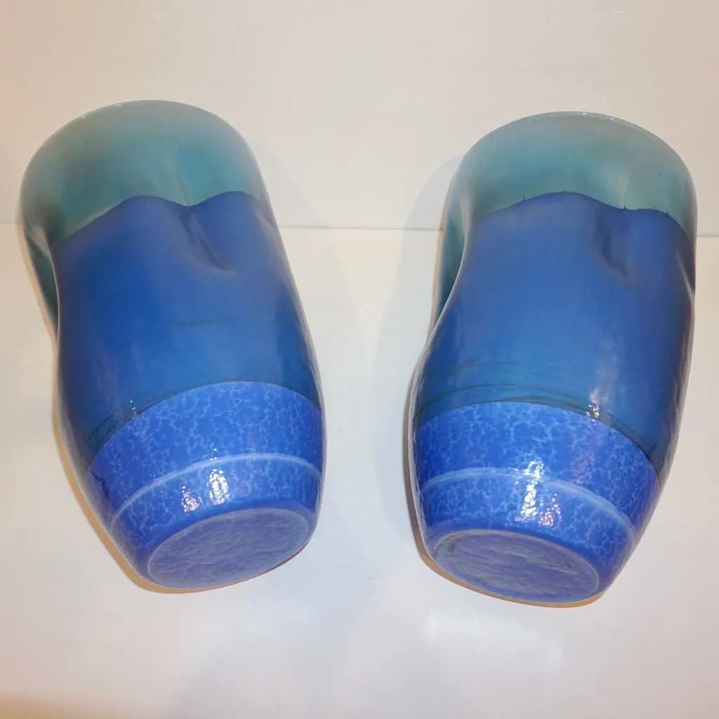 Contemporary Minimalist Iridescent Royal Blue Murano Glass Pair of Modern Vases