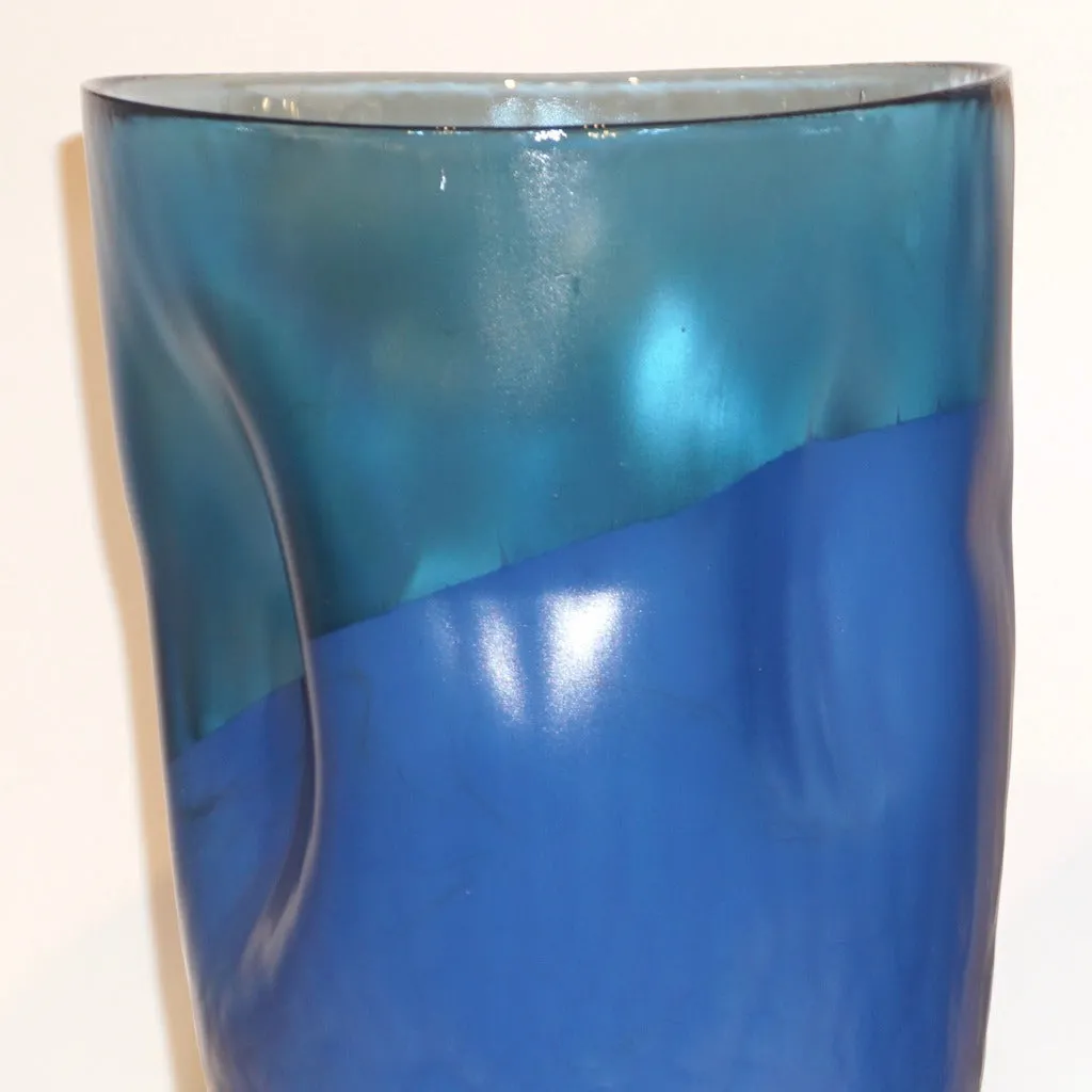 Contemporary Minimalist Iridescent Royal Blue Murano Glass Pair of Modern Vases