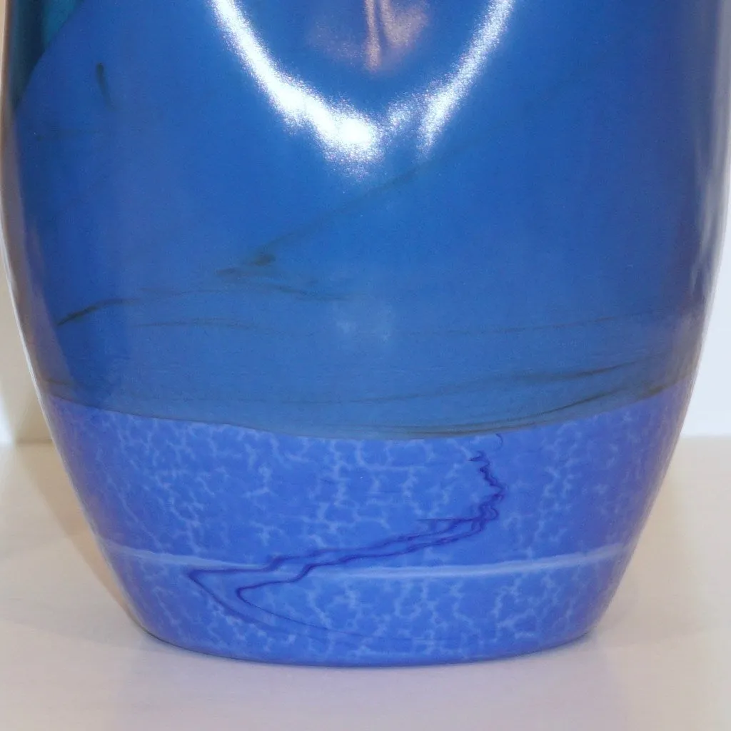 Contemporary Minimalist Iridescent Royal Blue Murano Glass Pair of Modern Vases