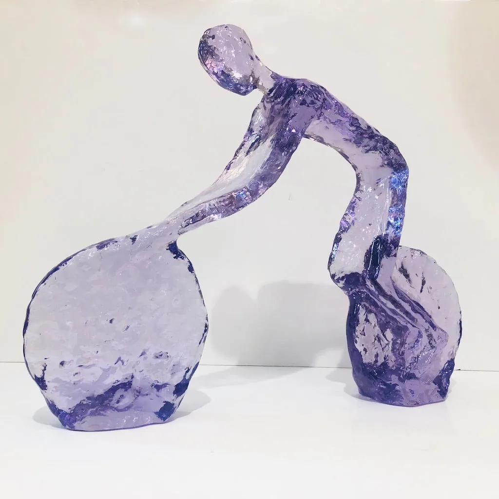 Contemporary Periwinkle Violet Modern Lucite Sculpture of Minimalist Cyclist 