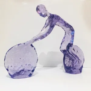Contemporary Periwinkle Violet Modern Lucite Sculpture of Minimalist Cyclist 