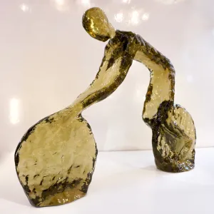 Contemporary Taupe Beige Modern Lucite Sculpture of Minimalist Cyclist 