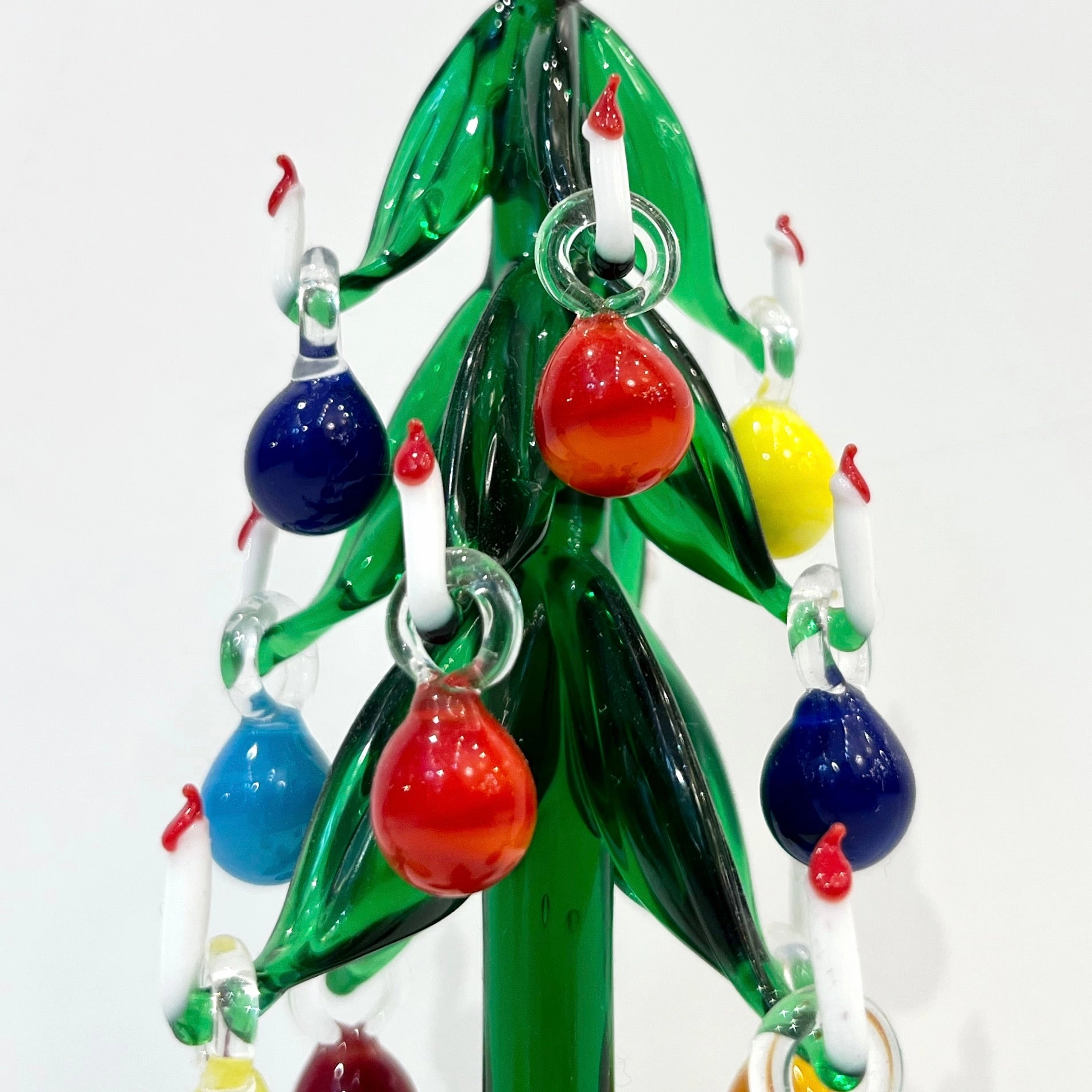 Contemporary Italian Green Murano Glass Christmas Tree Sculpture with ornaments