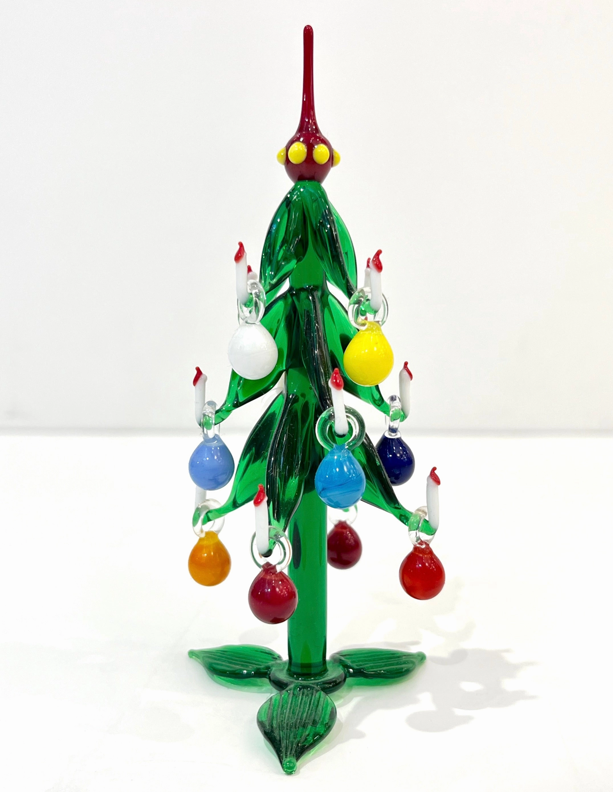 Contemporary Italian Green Murano Glass Christmas Tree Sculpture with ornaments 
