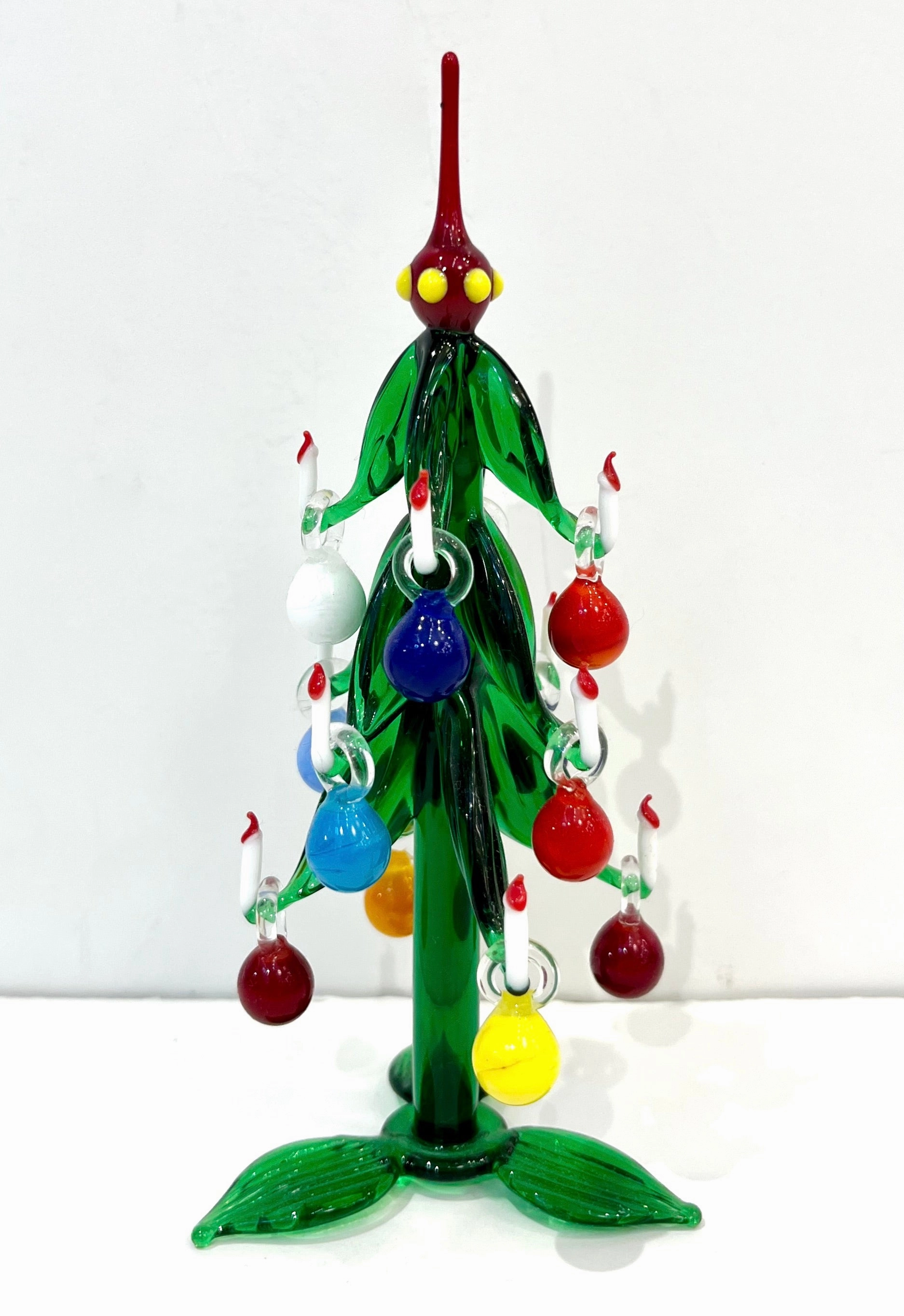 Contemporary Italian Green Murano Glass Christmas Tree Sculpture with ornaments